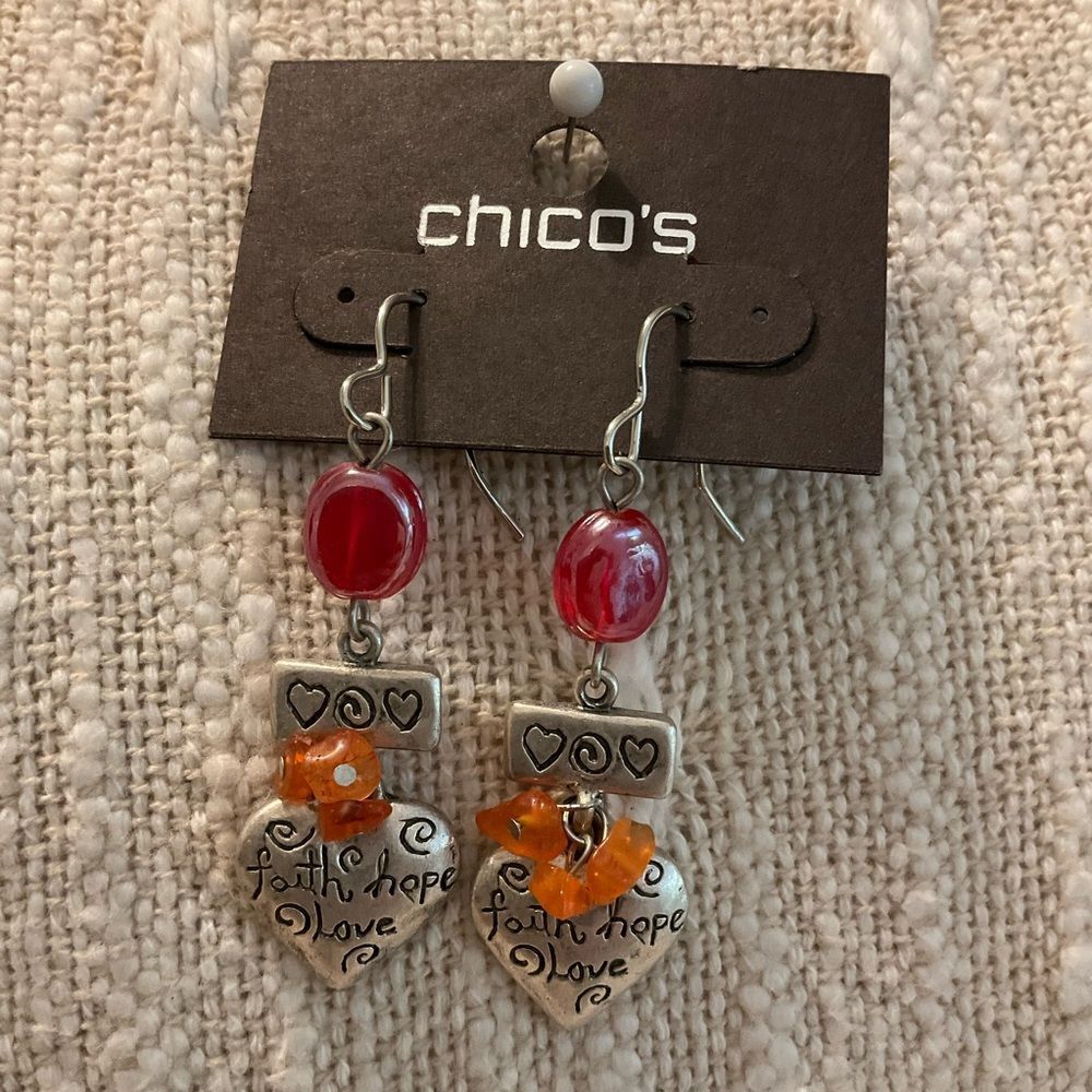 0217-Chico's Red and‎ Orange Heart Earrings